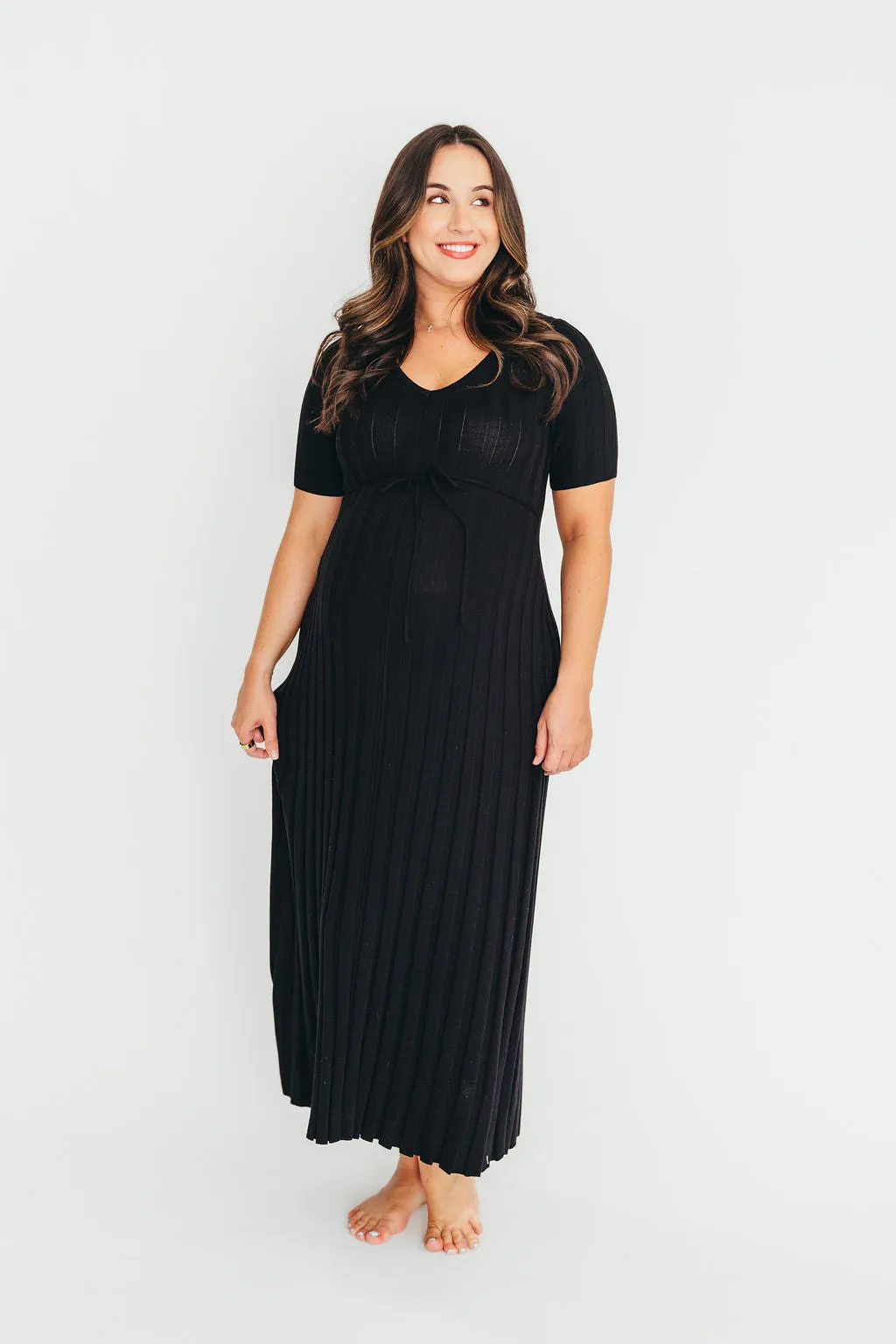 Oakley Ribbed Maxi Dress in Black - Bump Friendly