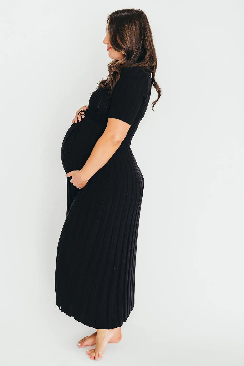 Oakley Ribbed Maxi Dress in Black - Bump Friendly