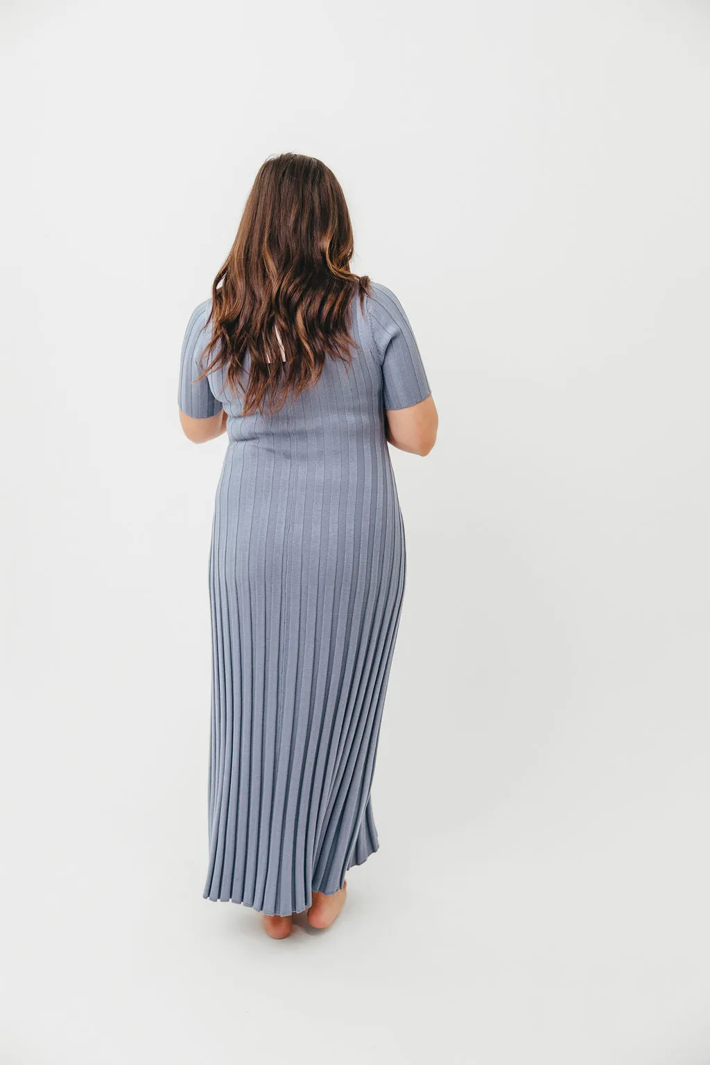Oakley Ribbed Maxi Dress in Dusty Blue - Bump Friendly