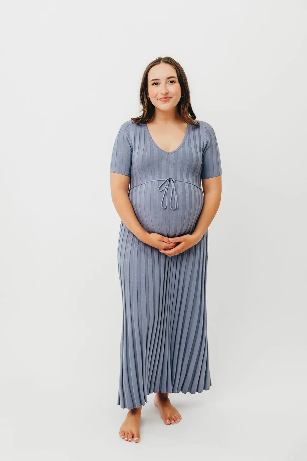 Oakley Ribbed Maxi Dress in Dusty Blue - Bump Friendly
