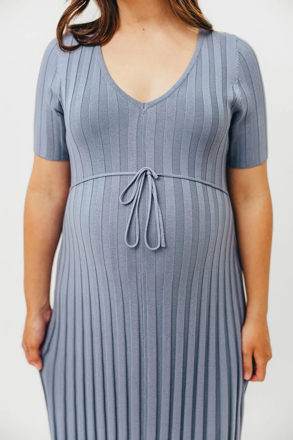 Oakley Ribbed Maxi Dress in Dusty Blue - Bump Friendly