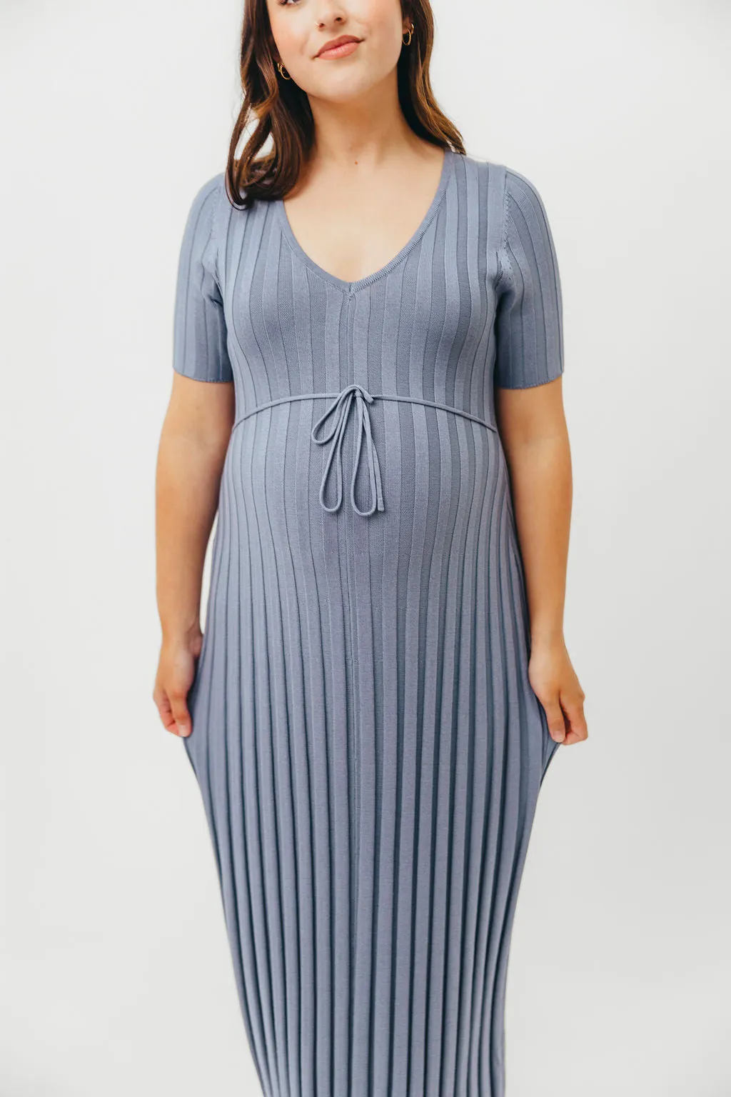 Oakley Ribbed Maxi Dress in Dusty Blue - Bump Friendly