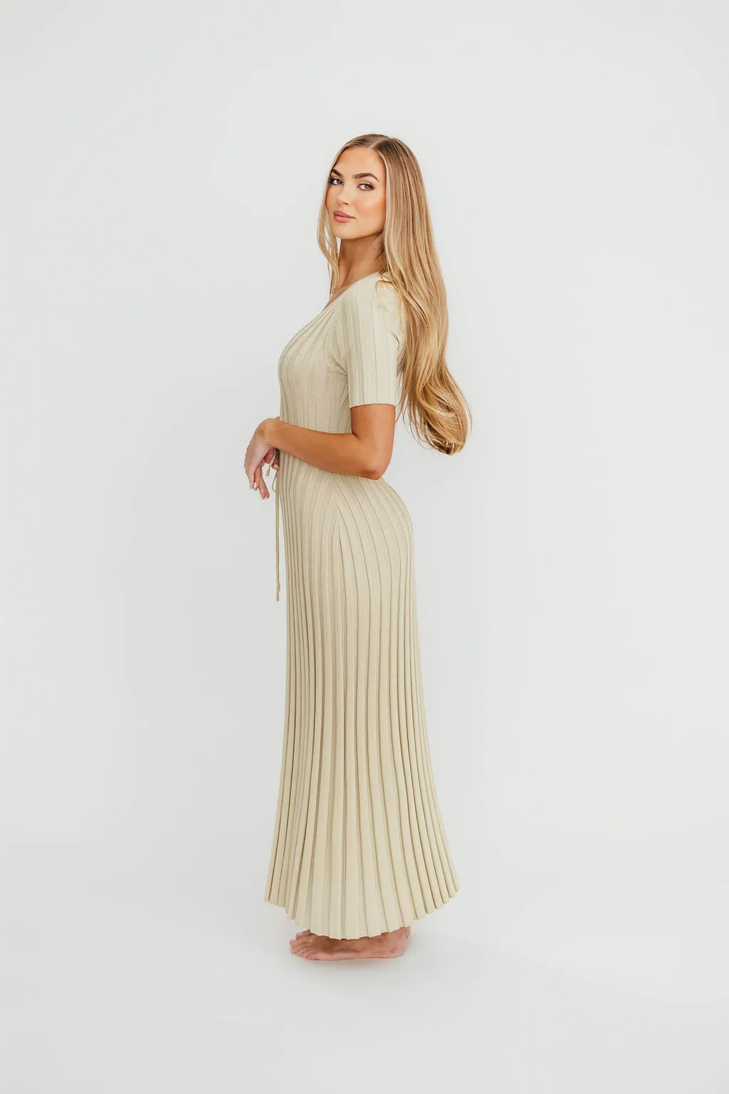 Oakley Ribbed Maxi Dress in Dusty Lime - Bump Friendly