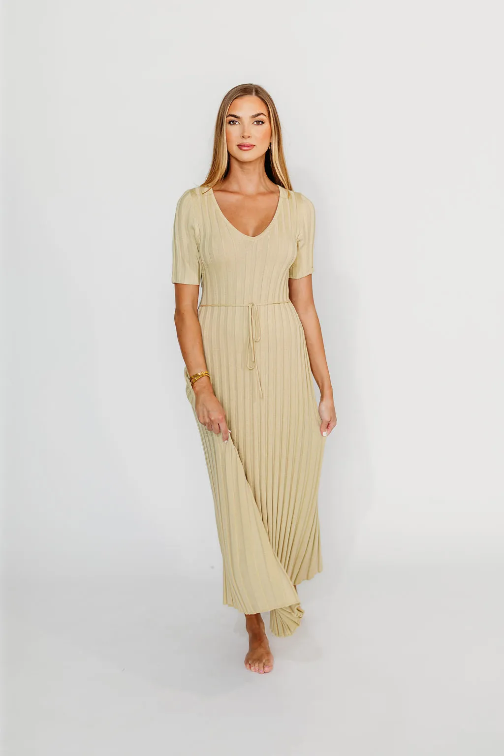Oakley Ribbed Maxi Dress in Dusty Lime - Bump Friendly
