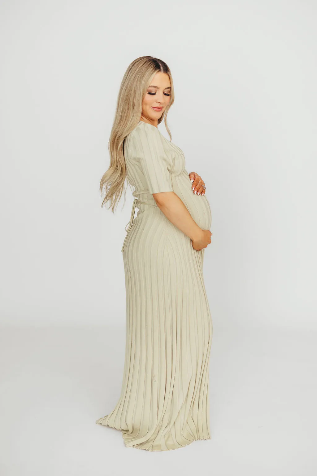 Oakley Ribbed Maxi Dress in Dusty Lime - Bump Friendly