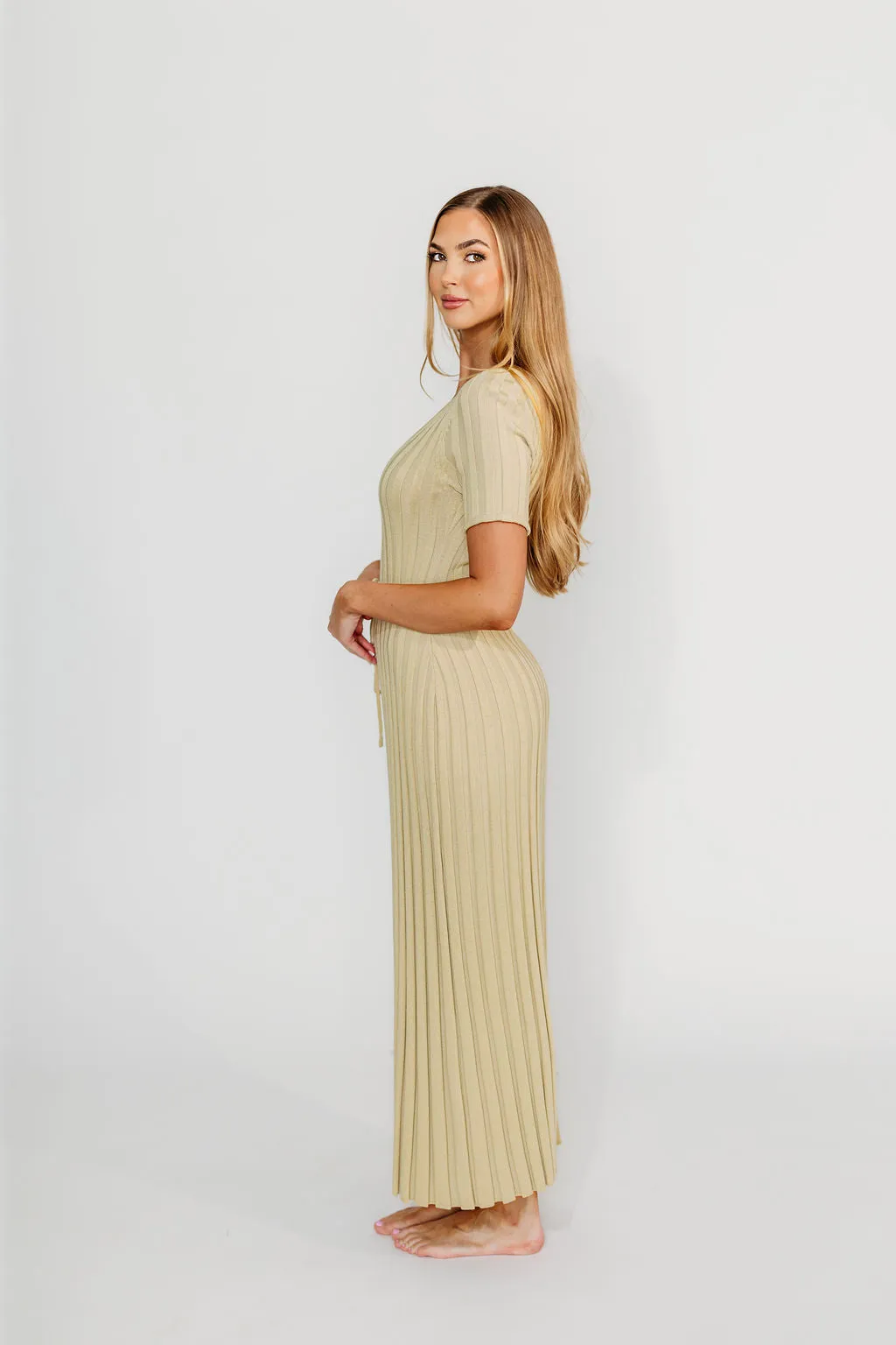 Oakley Ribbed Maxi Dress in Dusty Lime - Bump Friendly