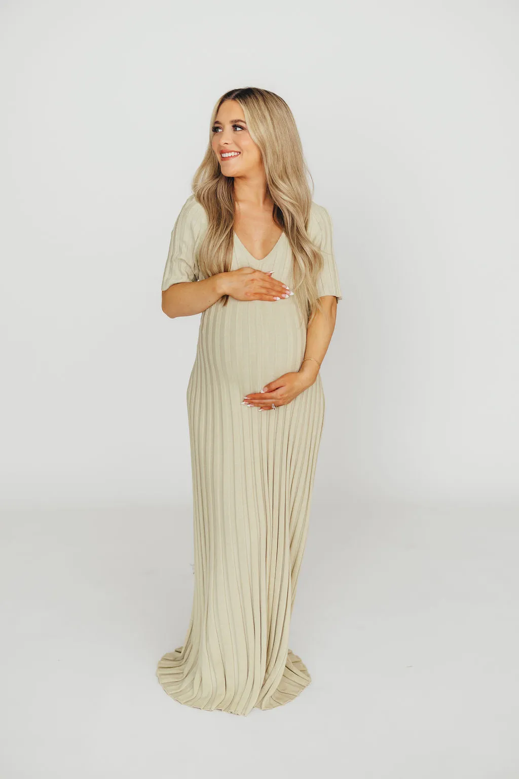 Oakley Ribbed Maxi Dress in Dusty Lime - Bump Friendly