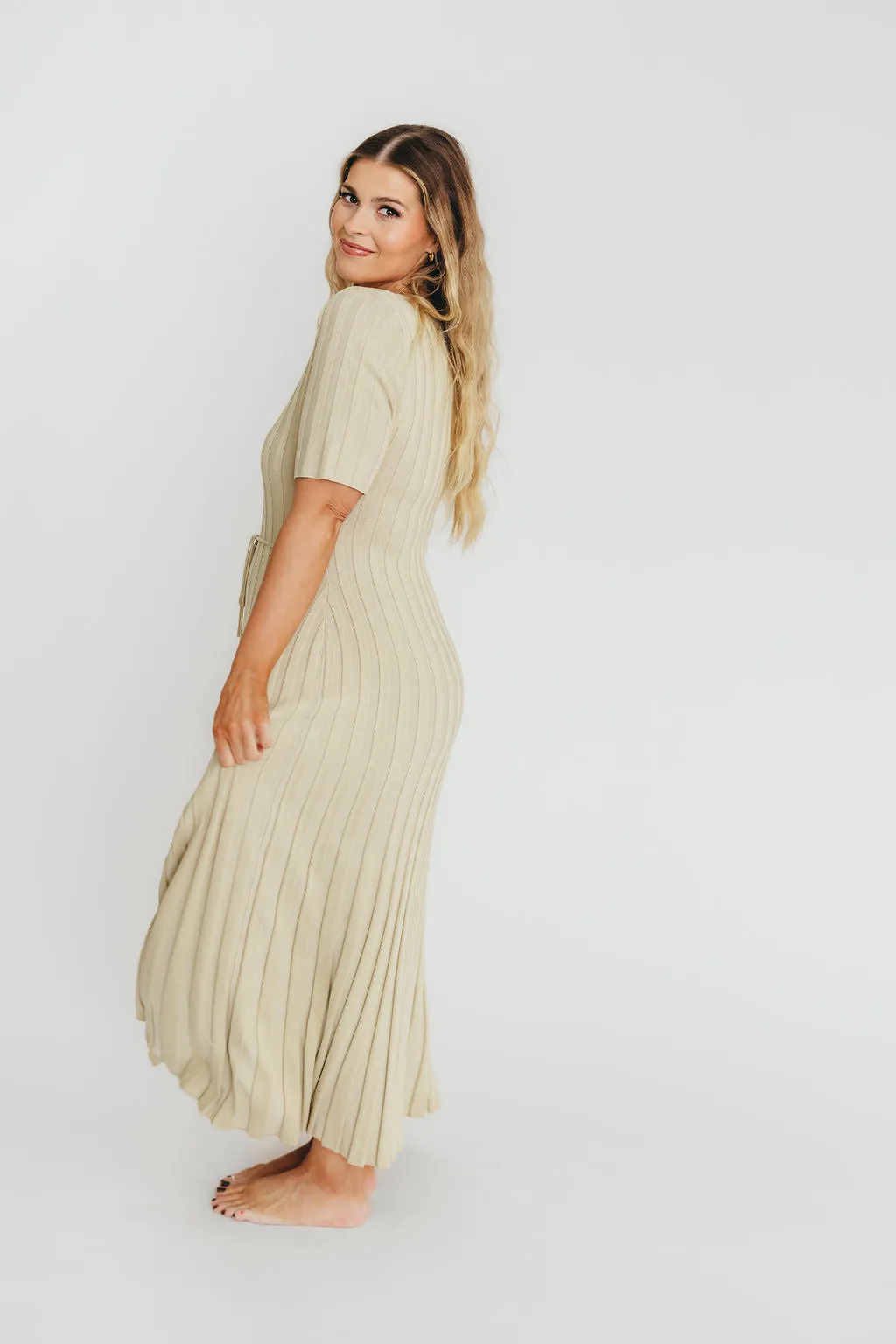 Oakley Ribbed Maxi Dress in Dusty Lime - Bump Friendly