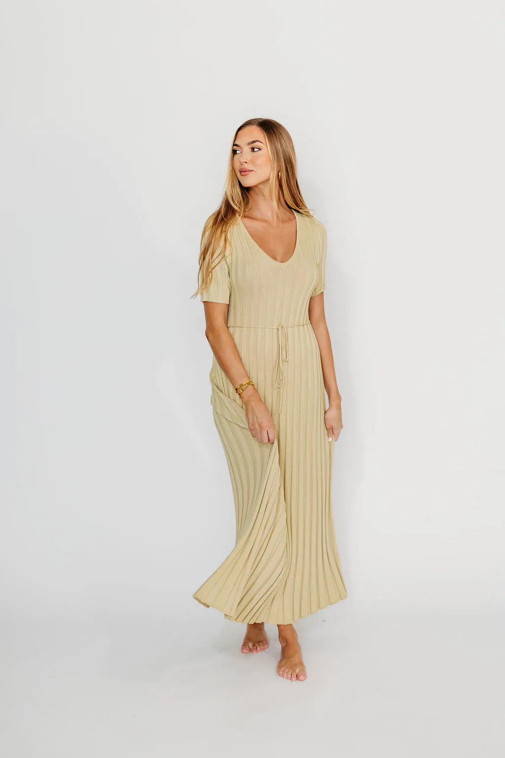 Oakley Ribbed Maxi Dress in Dusty Lime - Bump Friendly