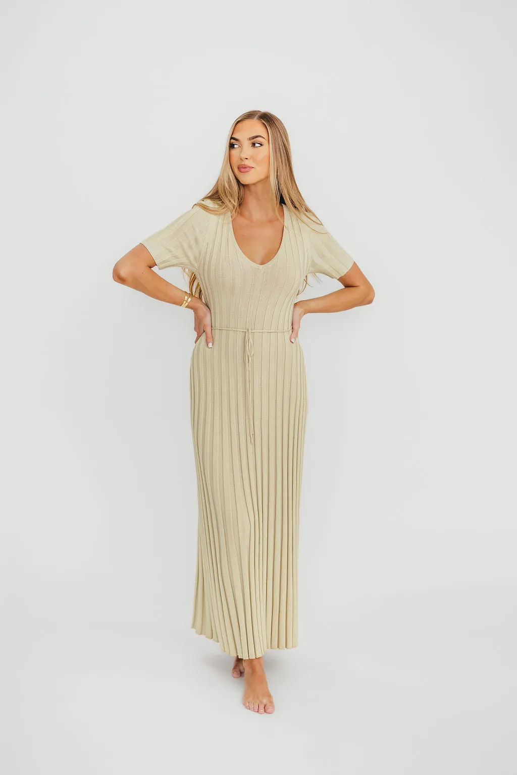 Oakley Ribbed Maxi Dress in Dusty Lime - Bump Friendly