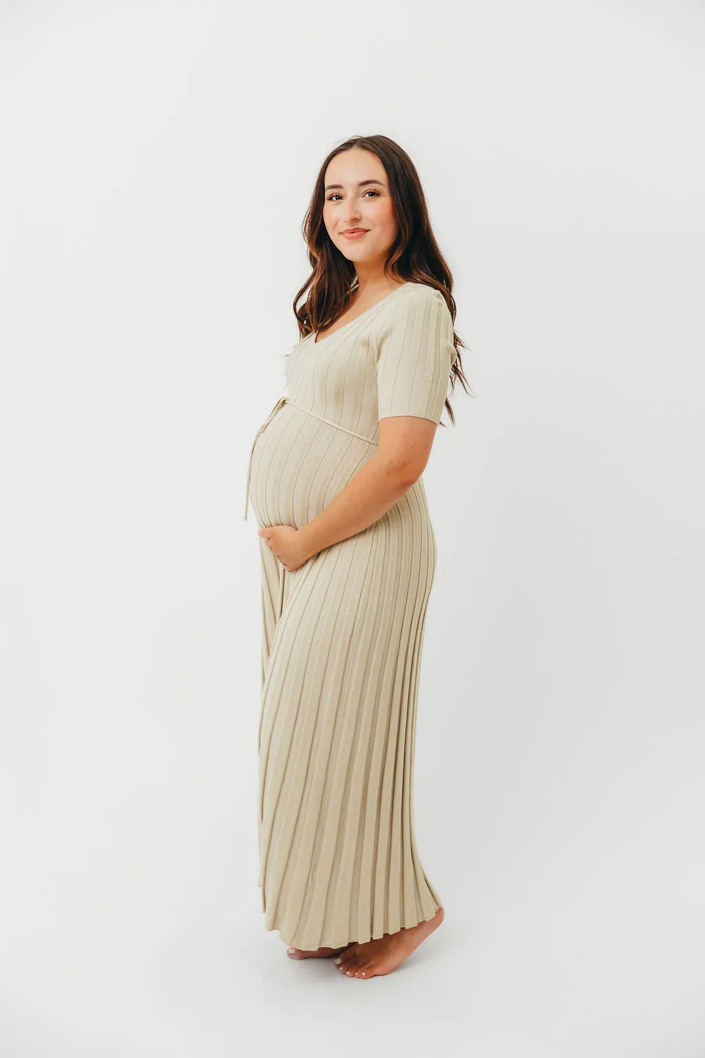 Oakley Ribbed Maxi Dress in Dusty Lime - Bump Friendly