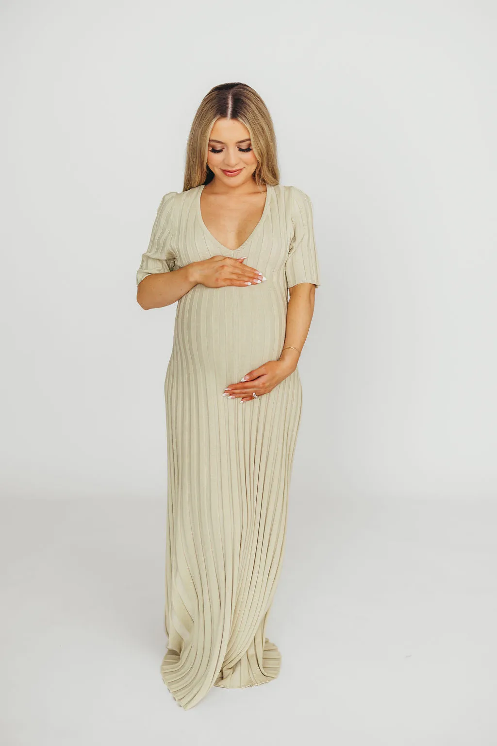 Oakley Ribbed Maxi Dress in Dusty Lime - Bump Friendly