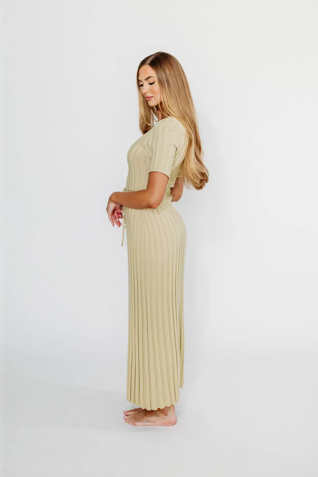 Oakley Ribbed Maxi Dress in Dusty Lime - Bump Friendly