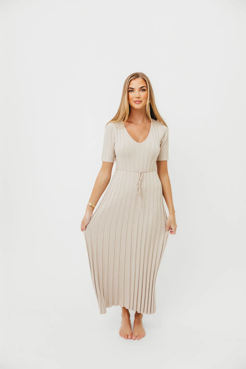 Oakley Ribbed Maxi Dress in Dusty Taupe - Bump Friendly