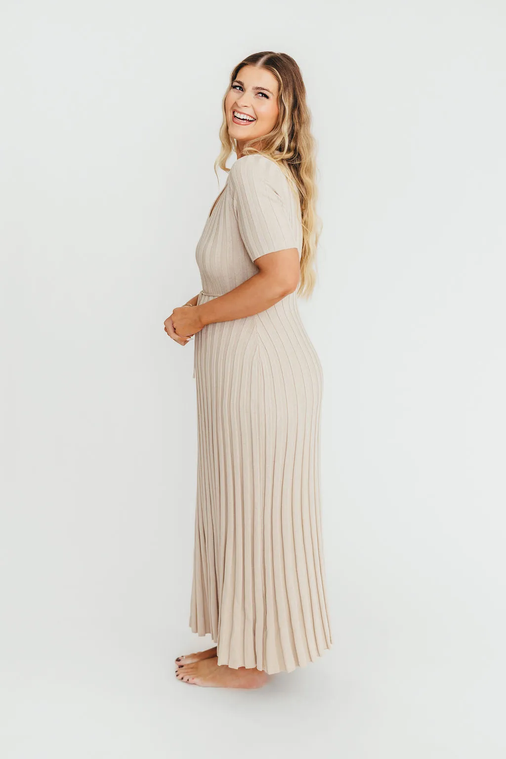 Oakley Ribbed Maxi Dress in Dusty Taupe - Bump Friendly