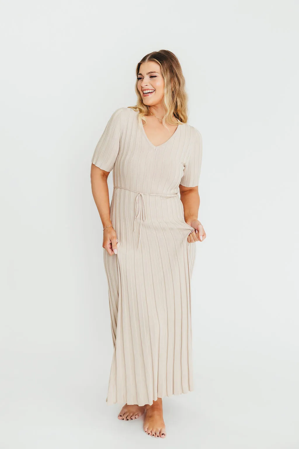 Oakley Ribbed Maxi Dress in Dusty Taupe - Bump Friendly
