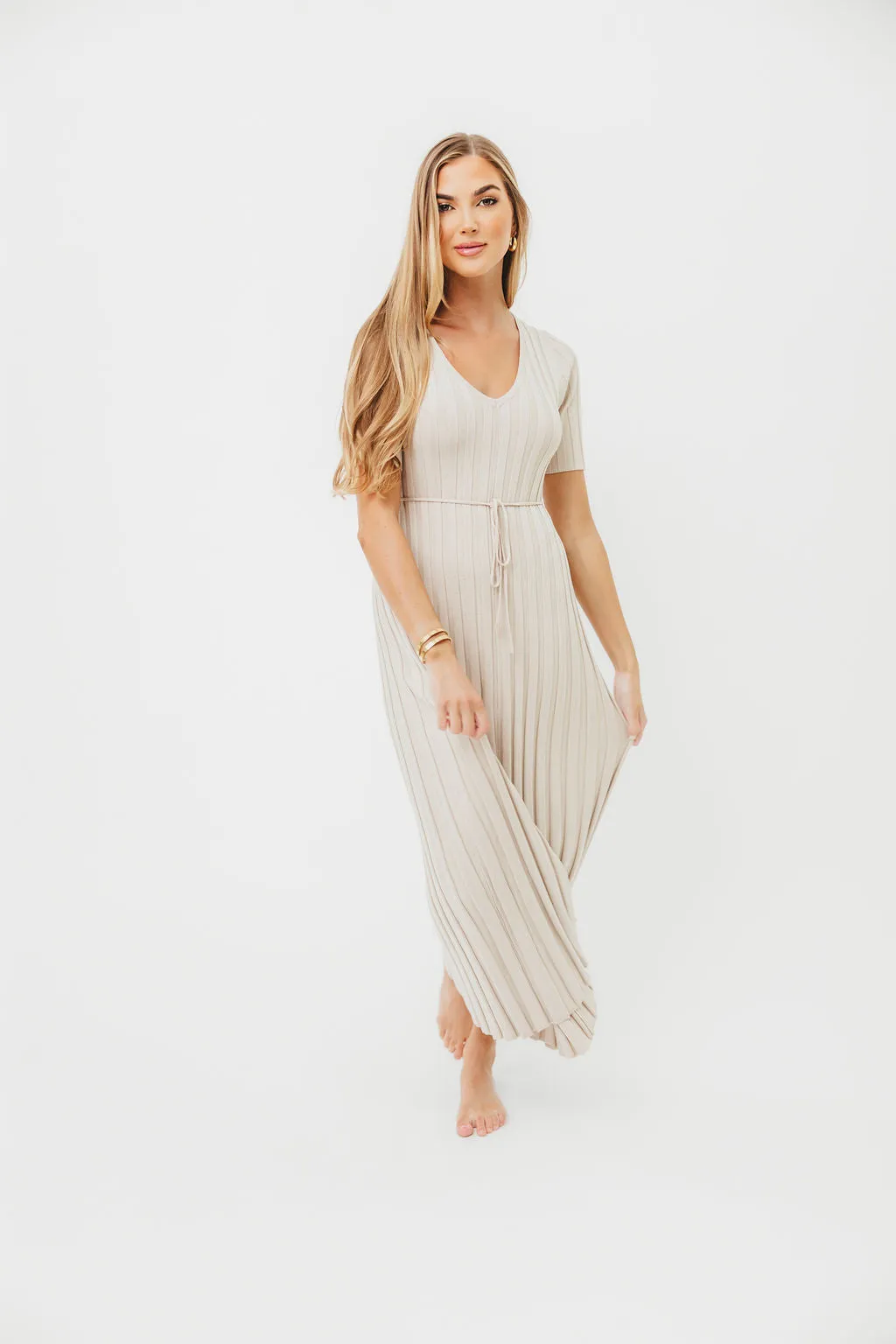 Oakley Ribbed Maxi Dress in Dusty Taupe - Bump Friendly