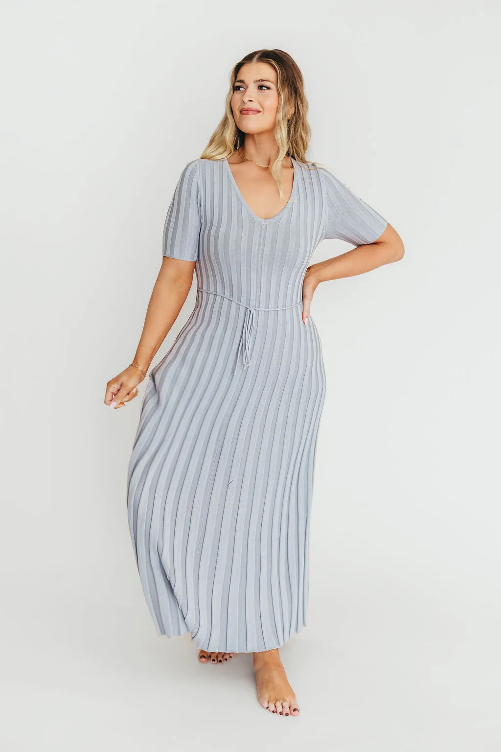Oakley Ribbed Maxi Dress in Light Blue - Bump Friendly
