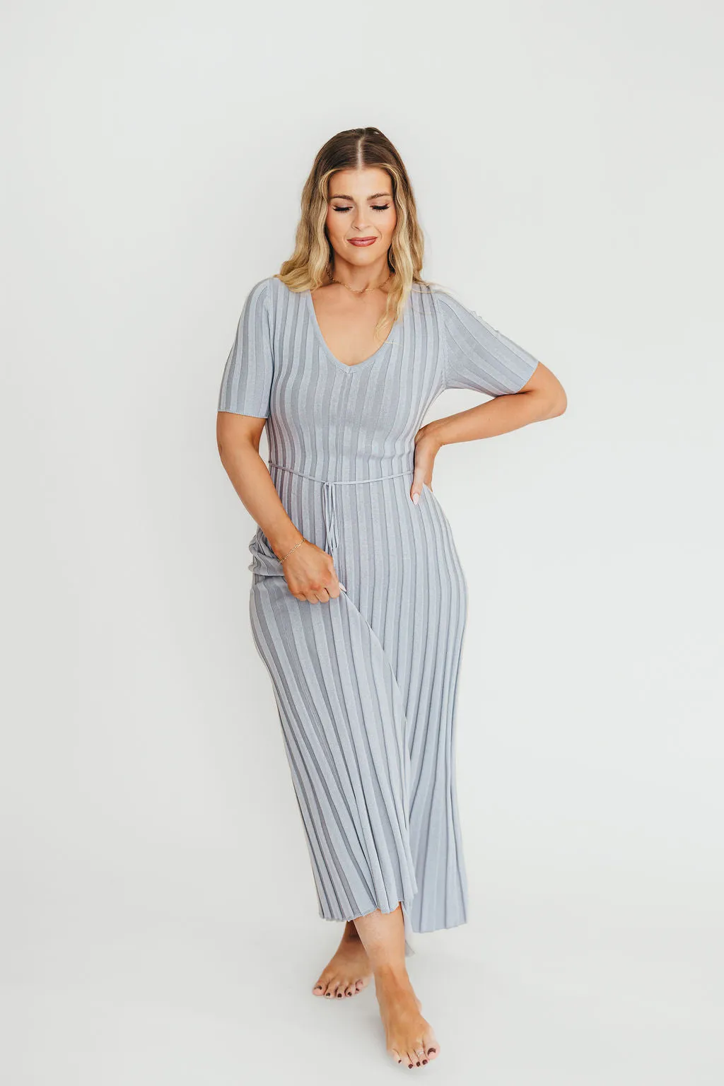 Oakley Ribbed Maxi Dress in Light Blue - Bump Friendly