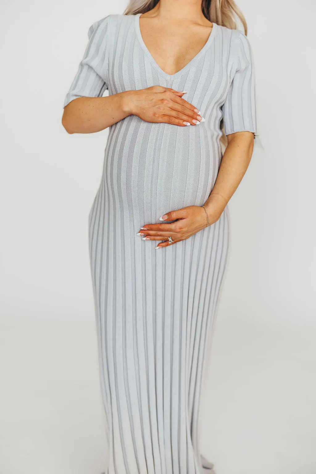 Oakley Ribbed Maxi Dress in Light Blue - Bump Friendly