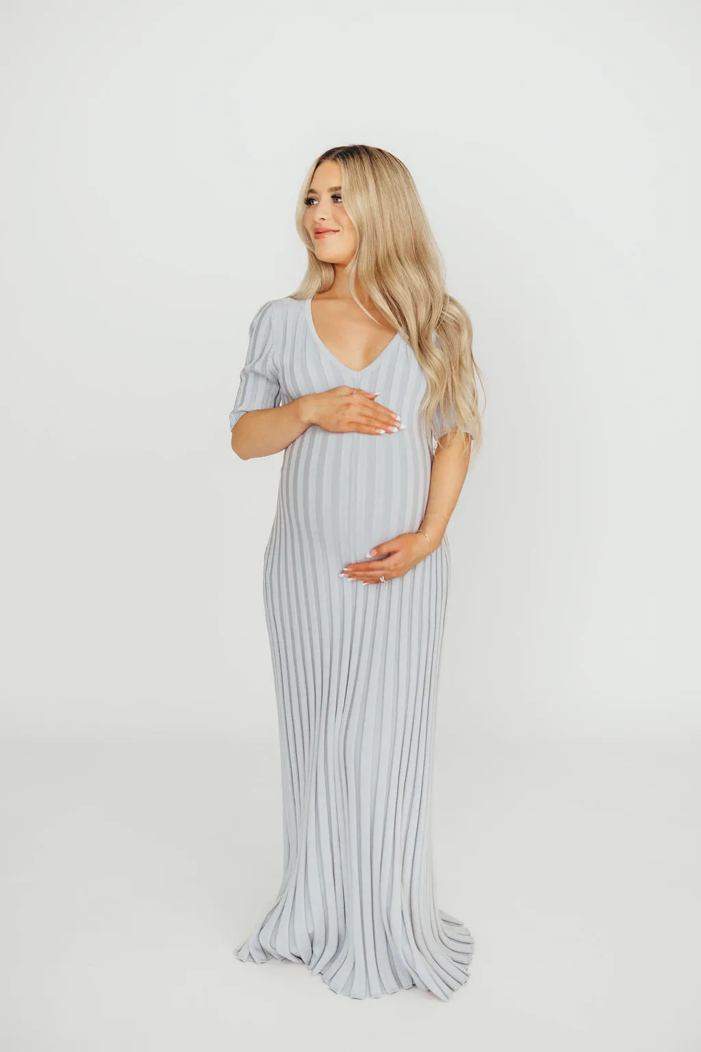 Oakley Ribbed Maxi Dress in Light Blue - Bump Friendly