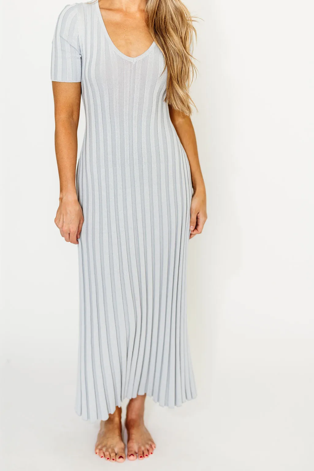 Oakley Ribbed Maxi Dress in Light Blue - Bump Friendly