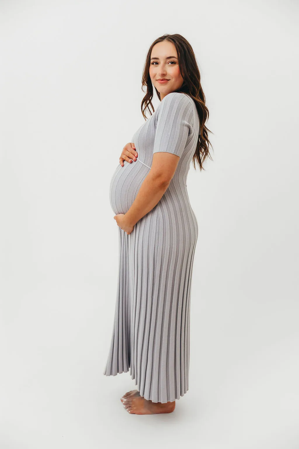 Oakley Ribbed Maxi Dress in Light Blue - Bump Friendly