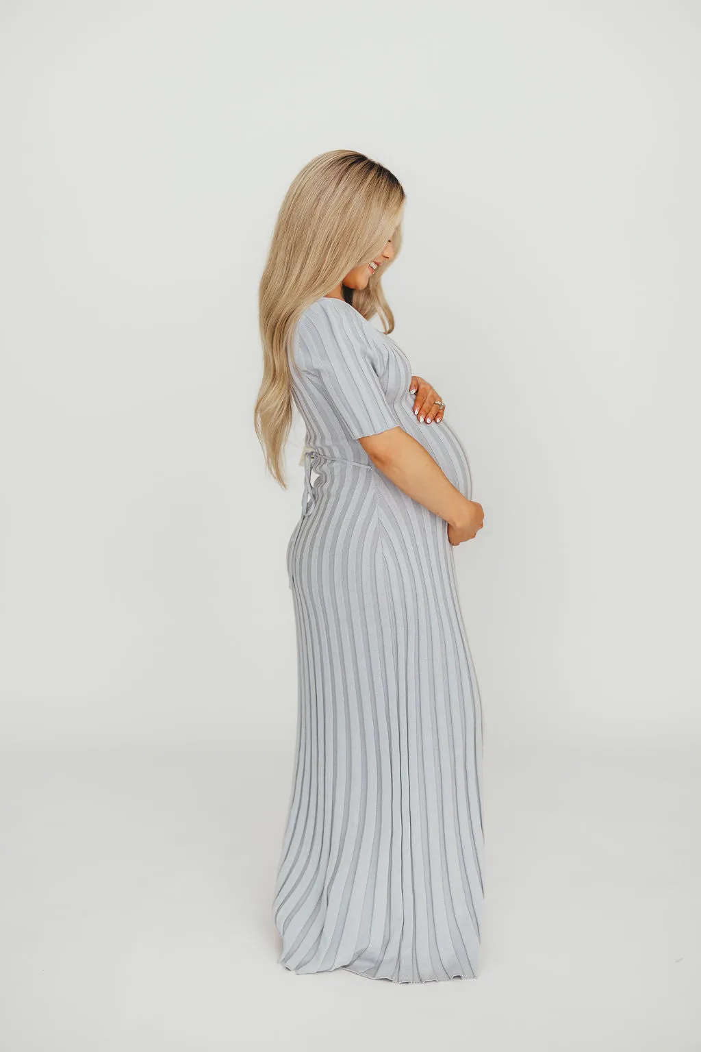 Oakley Ribbed Maxi Dress in Light Blue - Bump Friendly