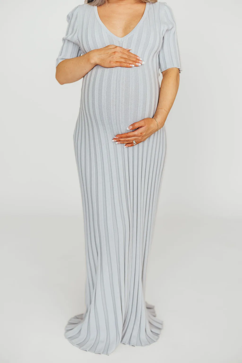 Oakley Ribbed Maxi Dress in Light Blue - Bump Friendly