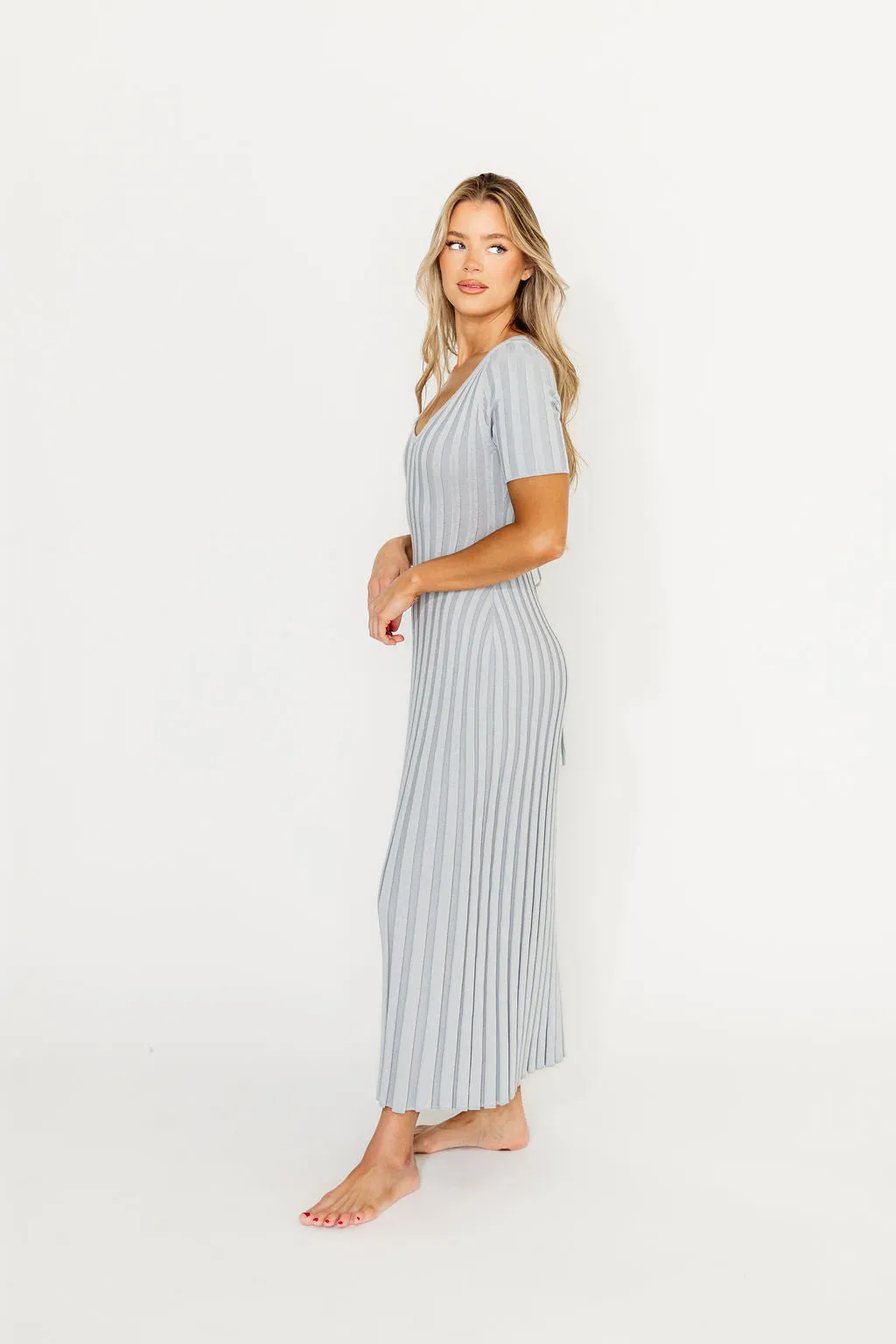 Oakley Ribbed Maxi Dress in Light Blue - Bump Friendly