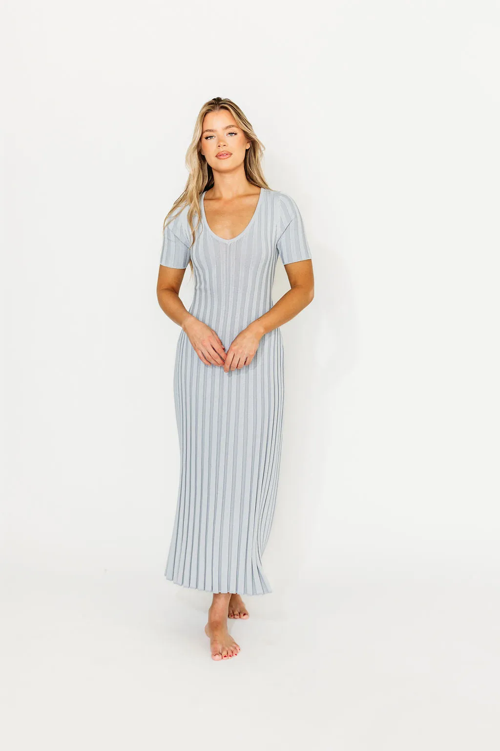 Oakley Ribbed Maxi Dress in Light Blue - Bump Friendly