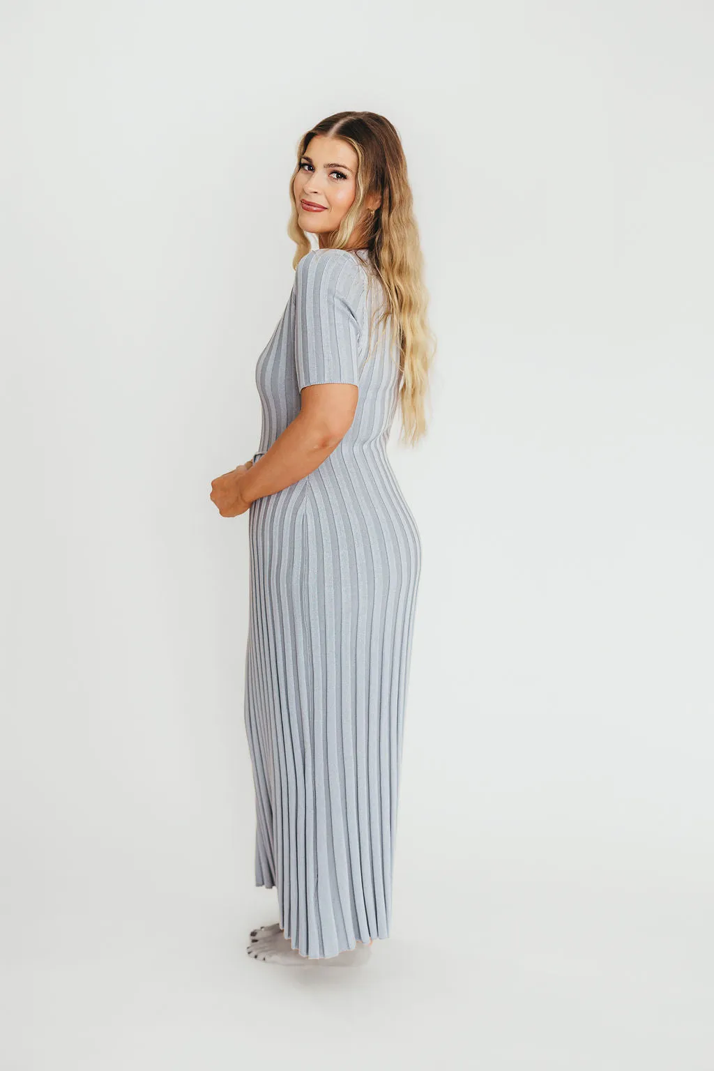 Oakley Ribbed Maxi Dress in Light Blue - Bump Friendly