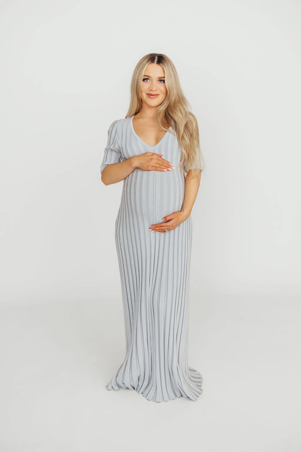Oakley Ribbed Maxi Dress in Light Blue - Bump Friendly