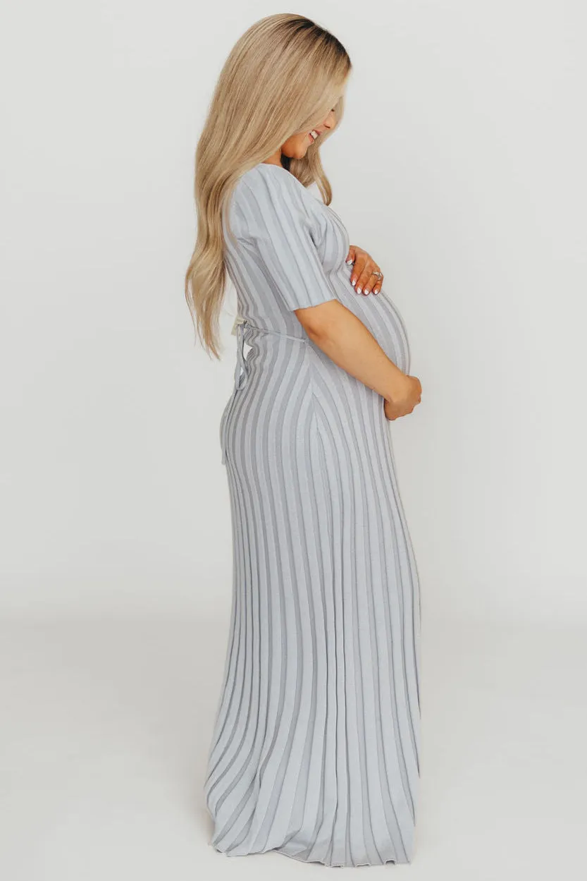 Oakley Ribbed Maxi Dress in Light Blue - Bump Friendly
