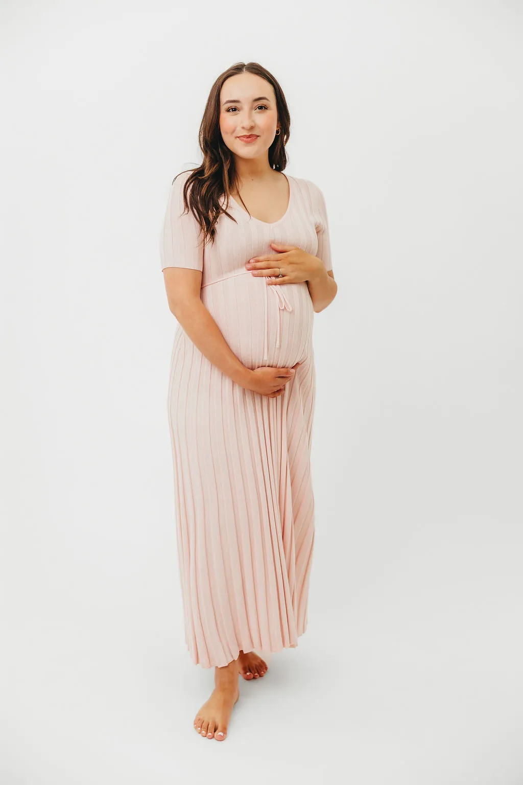 Oakley Ribbed Maxi Dress in Light Pink - Bump Friendly