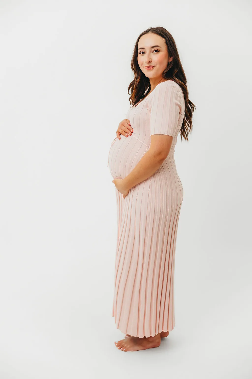 Oakley Ribbed Maxi Dress in Light Pink - Bump Friendly