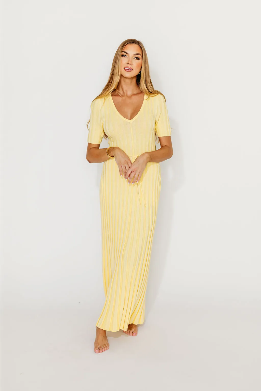 Oakley Ribbed Maxi Dress in Light Yellow - Bump Friendly