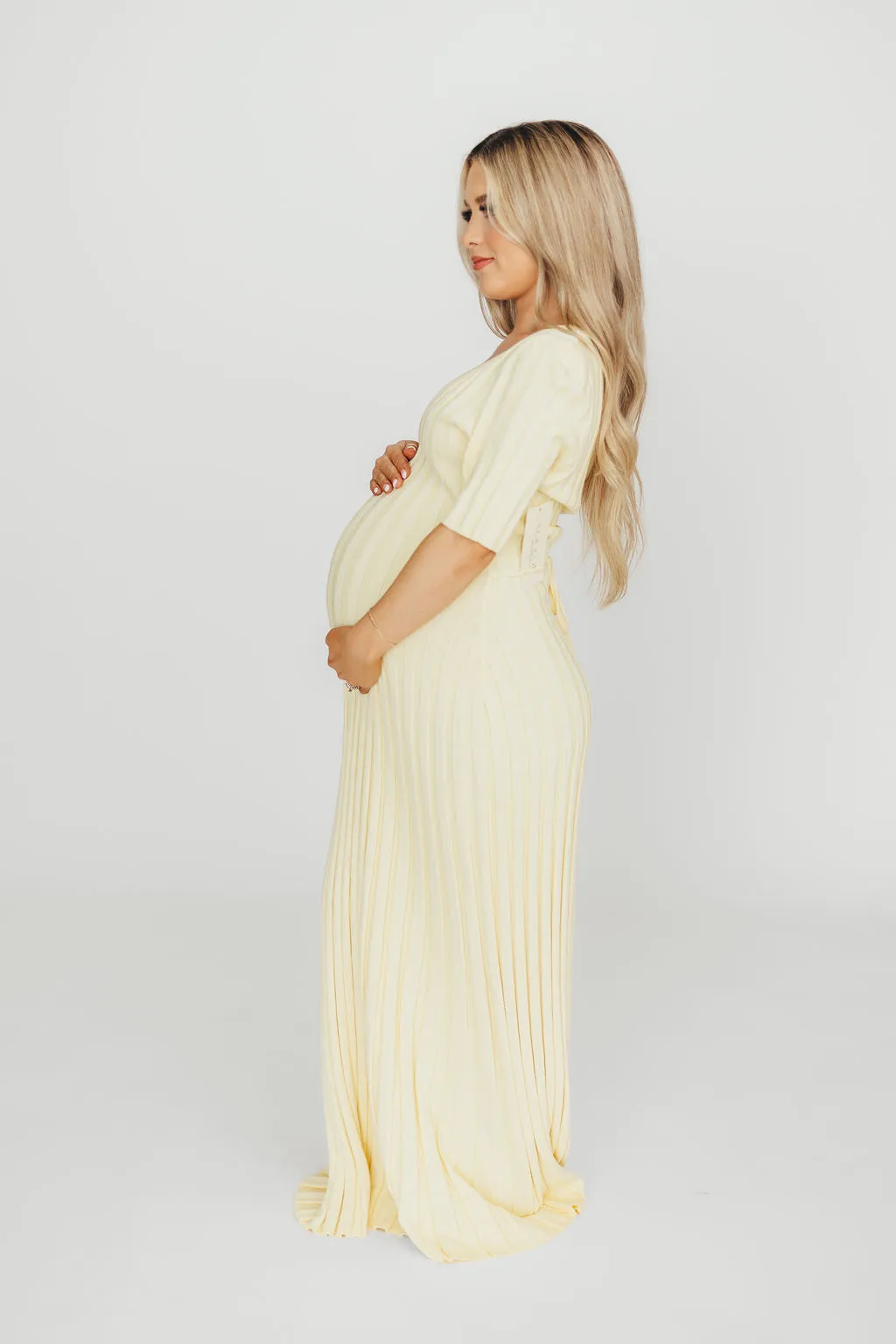 Oakley Ribbed Maxi Dress in Light Yellow - Bump Friendly