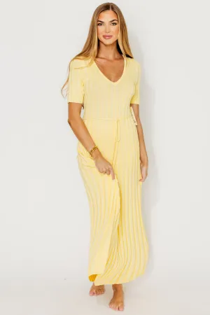Oakley Ribbed Maxi Dress in Light Yellow - Bump Friendly