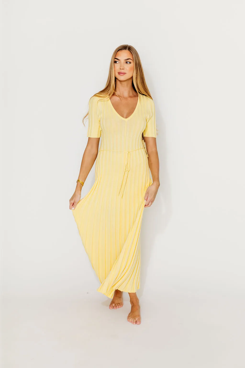 Oakley Ribbed Maxi Dress in Light Yellow - Bump Friendly