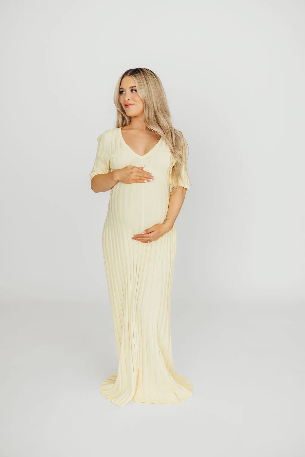 Oakley Ribbed Maxi Dress in Light Yellow - Bump Friendly