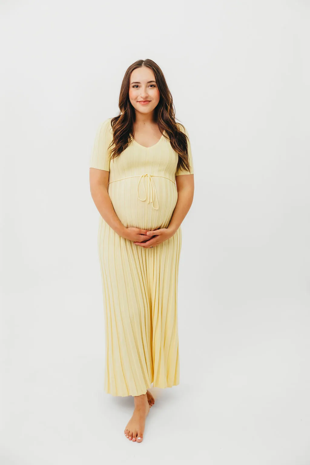 Oakley Ribbed Maxi Dress in Light Yellow - Bump Friendly