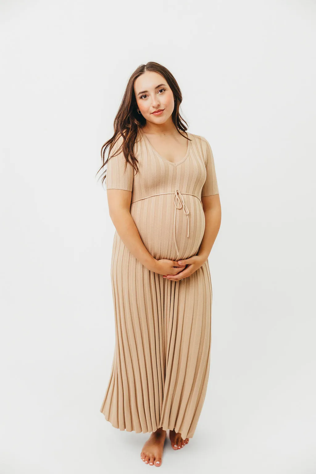 Oakley Ribbed Maxi Dress in Taupe - Bump Friendly