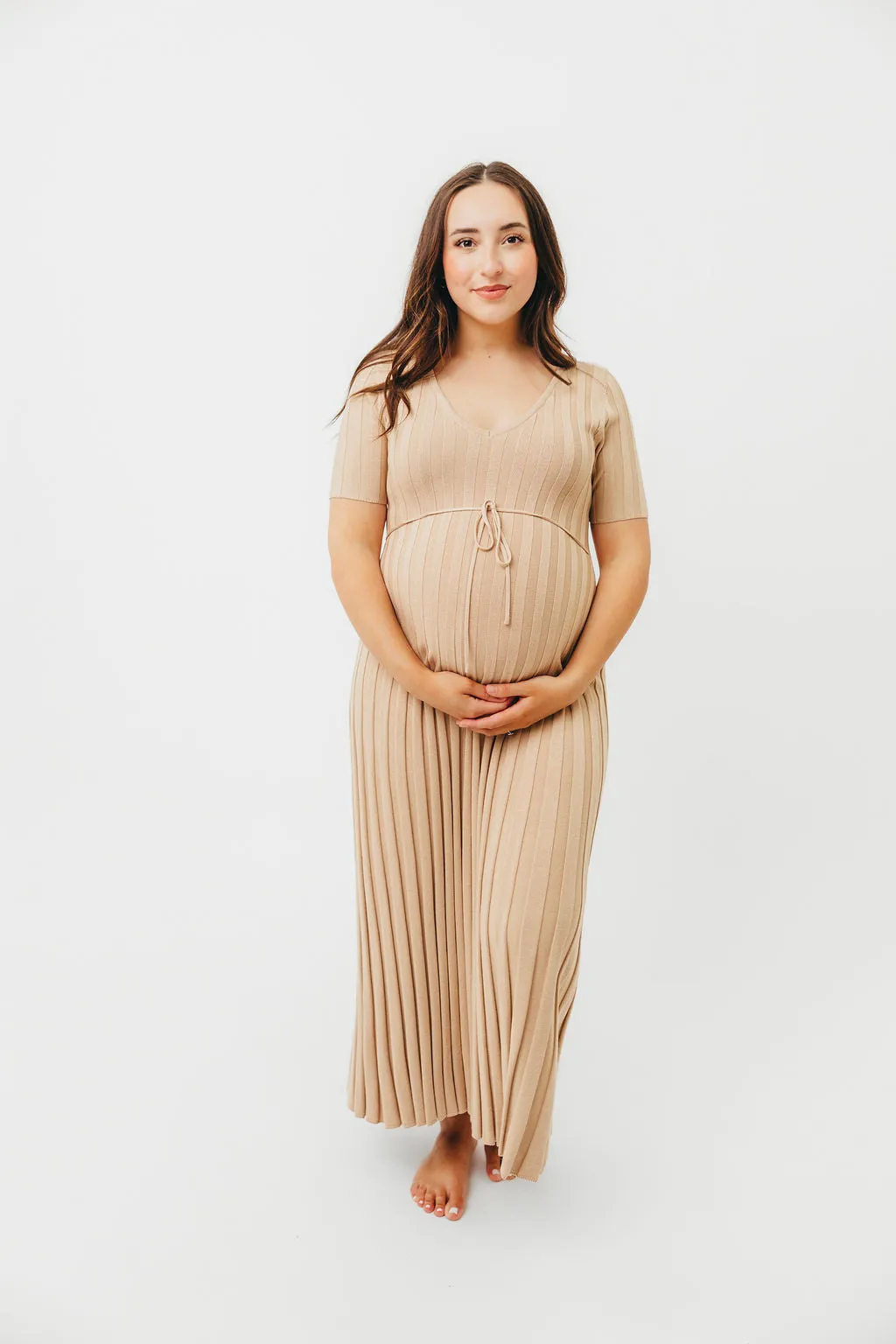 Oakley Ribbed Maxi Dress in Taupe - Bump Friendly