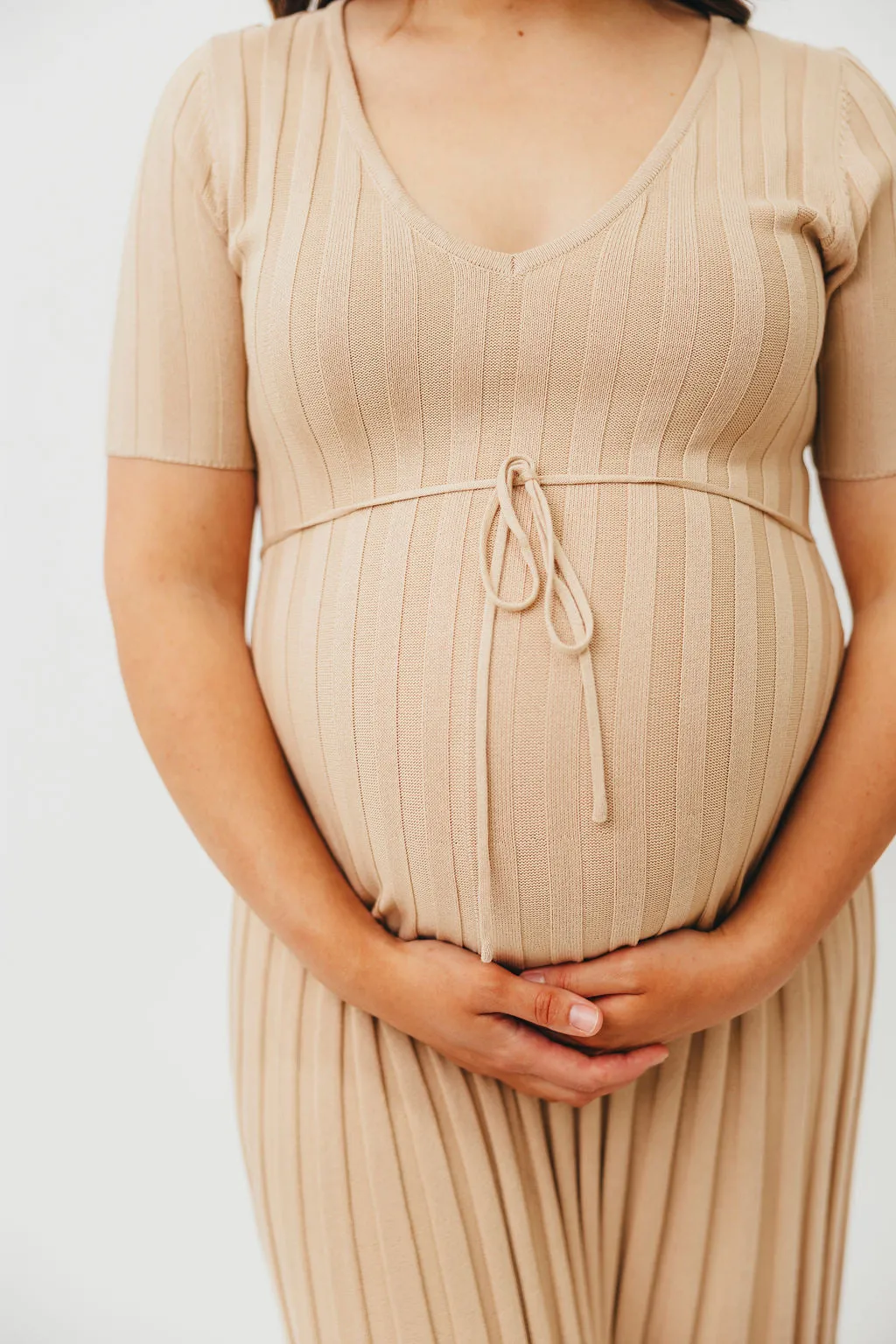 Oakley Ribbed Maxi Dress in Taupe - Bump Friendly