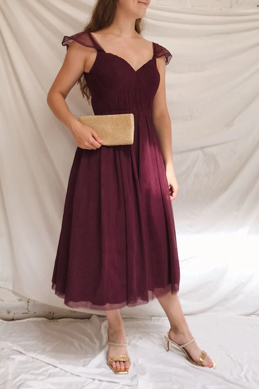 Odette Wine | Midi Tulle Dress
