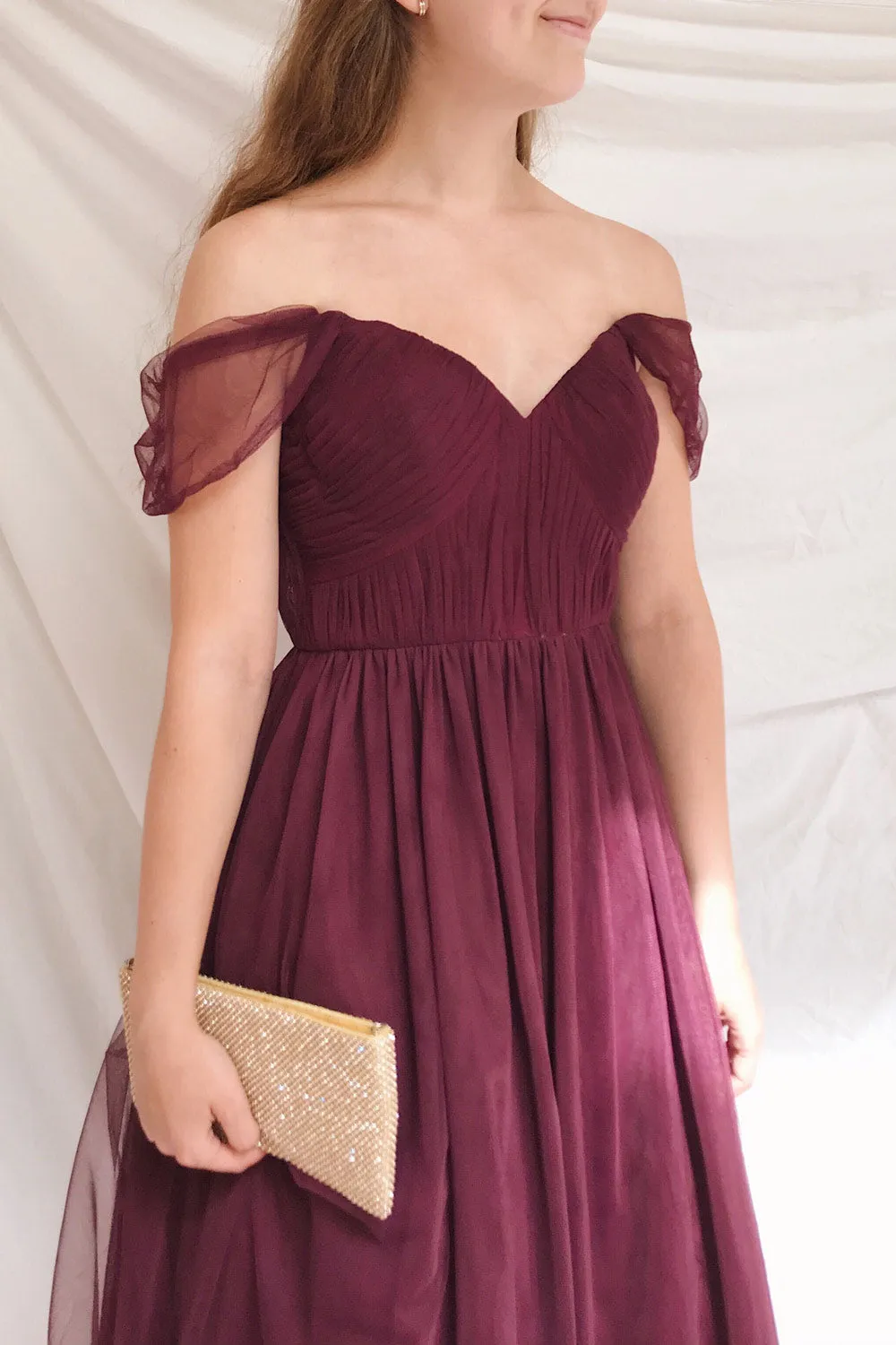 Odette Wine | Midi Tulle Dress