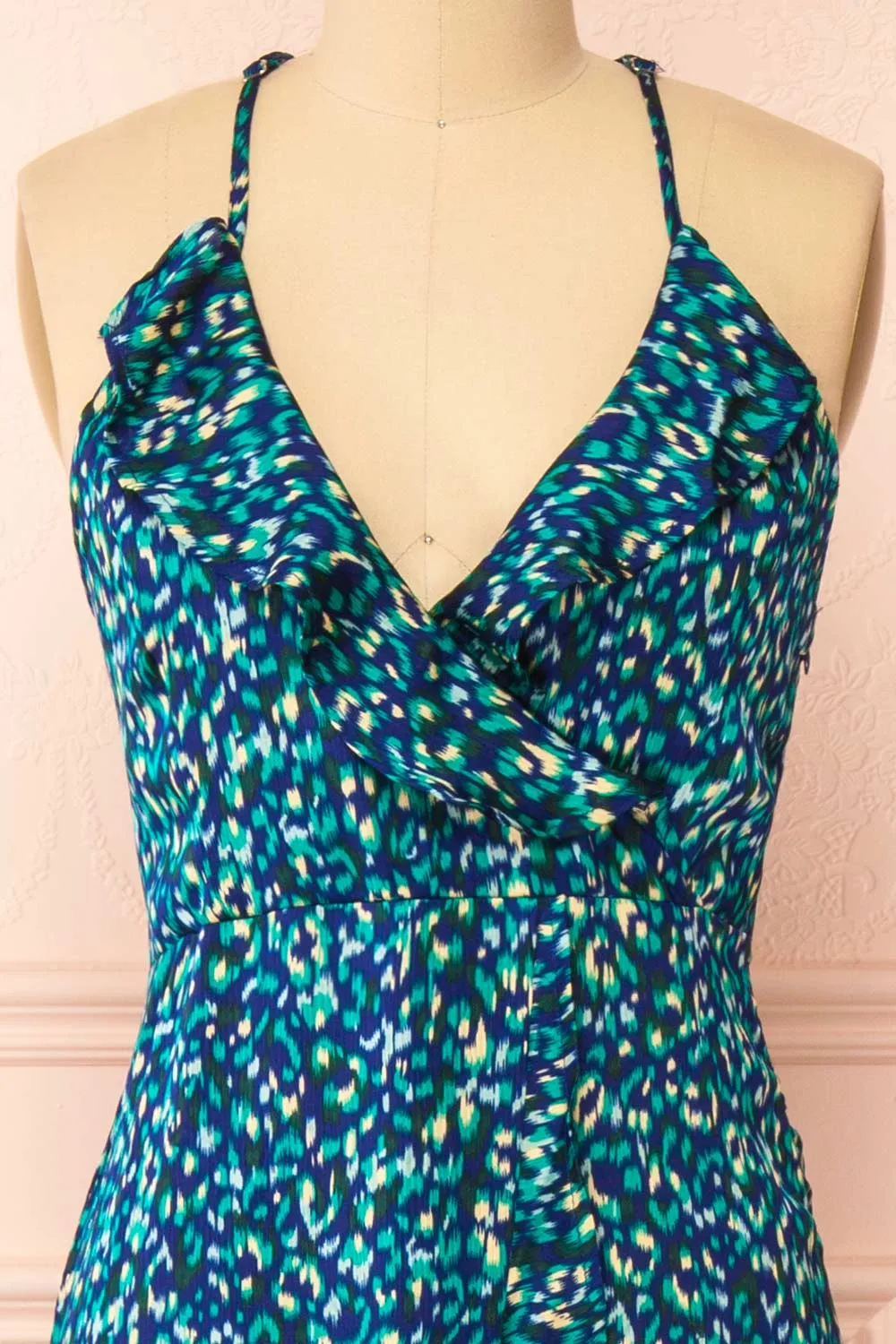 Odile | Maxi Blue Pattern Dress w/ Laced Back