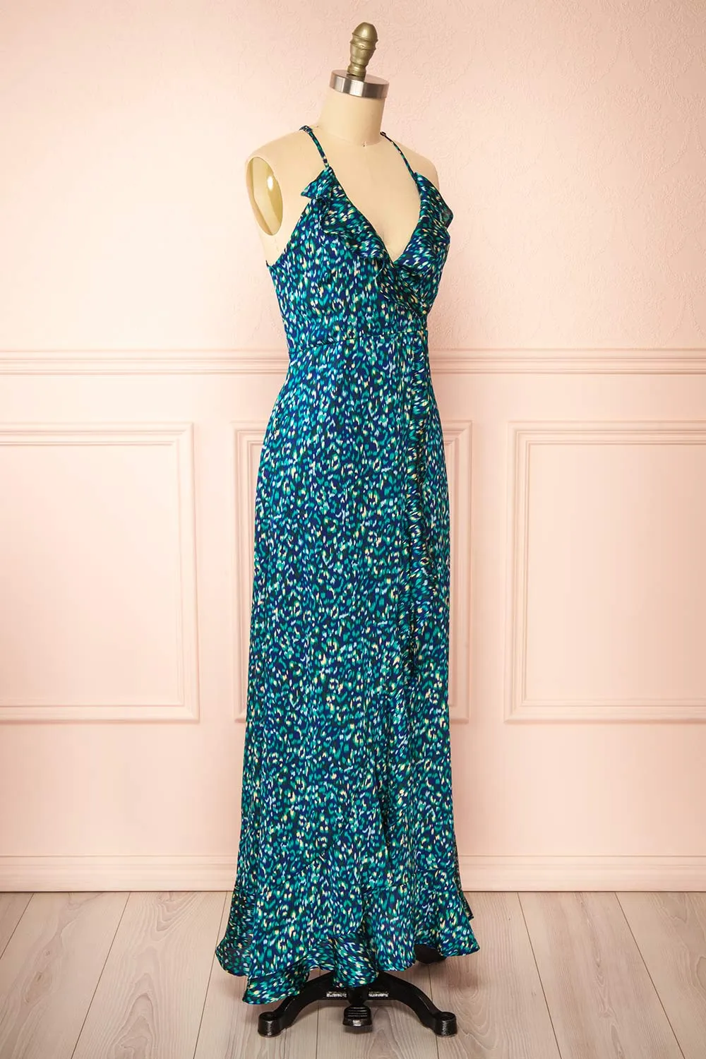 Odile | Maxi Blue Pattern Dress w/ Laced Back