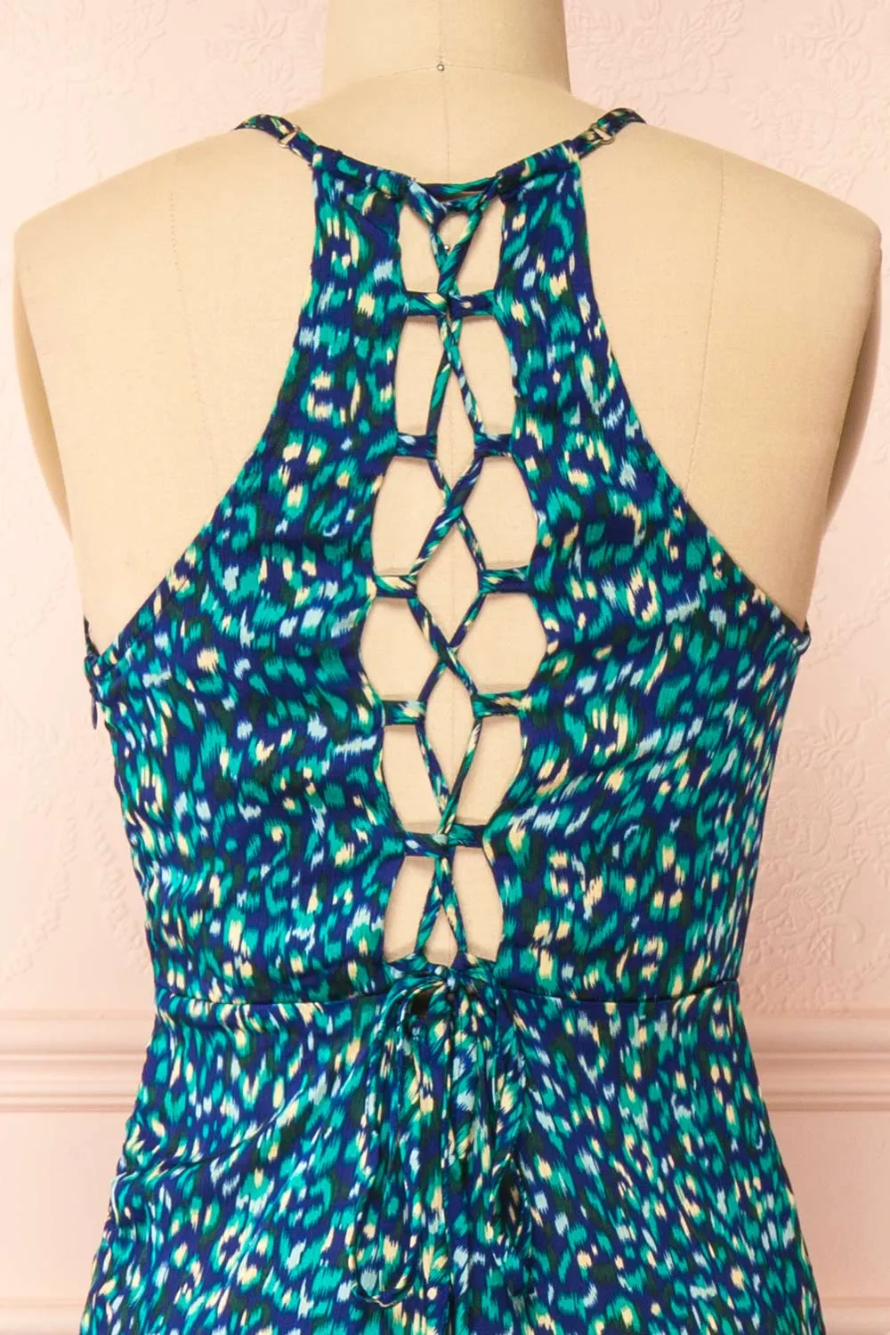 Odile | Maxi Blue Pattern Dress w/ Laced Back